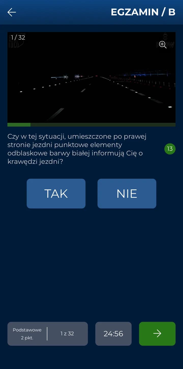 Pytanie egzaminacyjne z filmem nagranym nocą na drodze