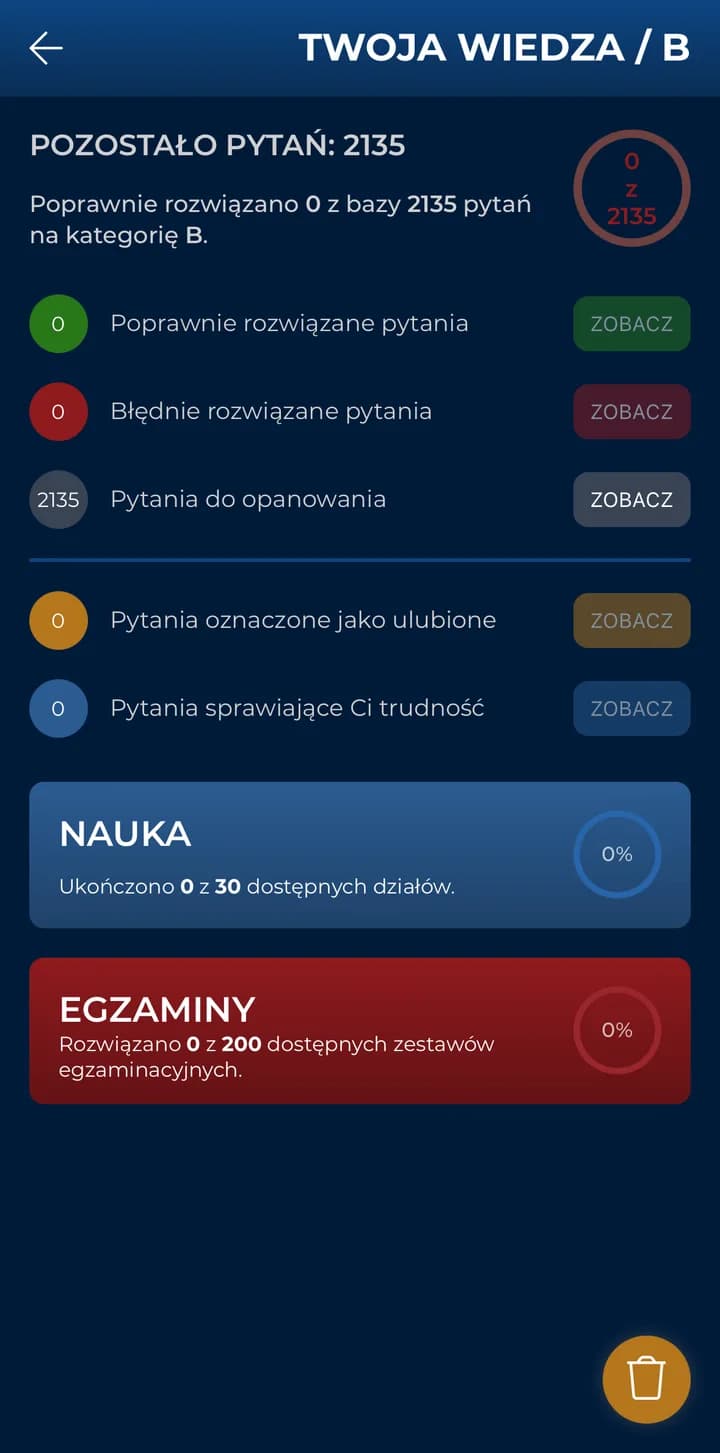 Statystyki: poprawne, błędne i ulubione pytania, postęp nauki i egzaminów