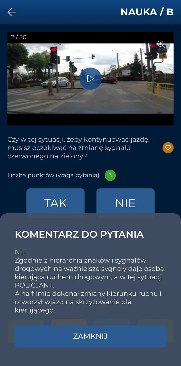 Komentarz wyjaśniający odpowiedź na pytanie o sygnalizację świetlną